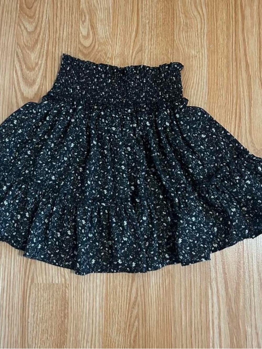 Altar'd State Black Floral Smocked Skater Skirt